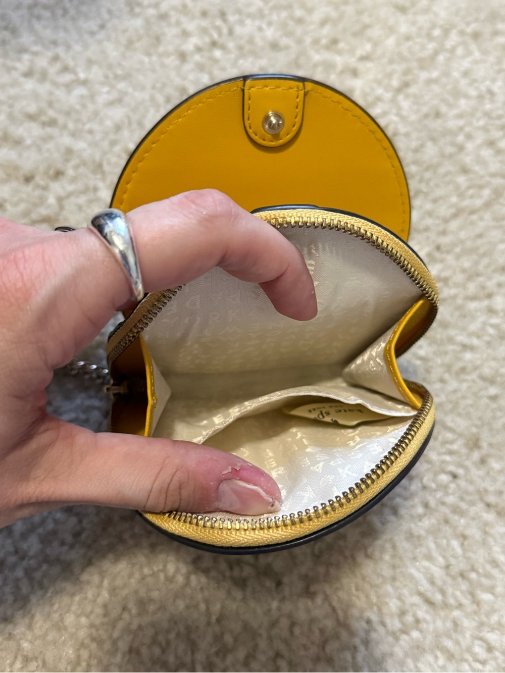 kate spade Yellow Pebbled Leather Key Coin Pouch with Key Ring - Picture 4 of 7